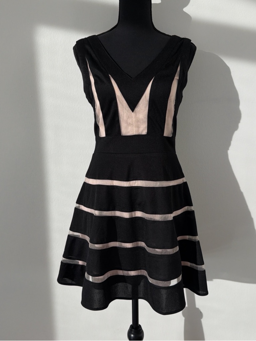 Windsor Black Midi Dress with Pale Beige Panels